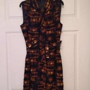 DEFECTS (2 HOLES) Elie Tahari Black Brown Wool Blend Belted Zip Up Dress US 10